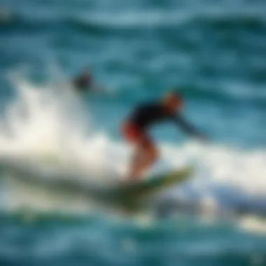 Surfer executing a maneuver using a performance surfboard in action