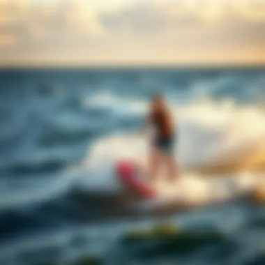 Experience the Thrill of Hydrofoiling Dynamic action shot of a powered hydrofoil board in motion across the water