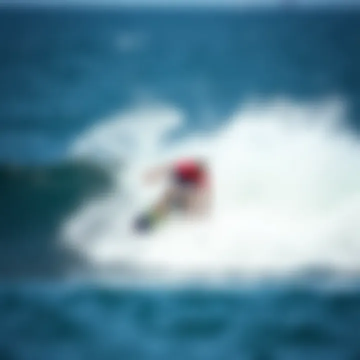 Surfer executing a pumping maneuver in competition