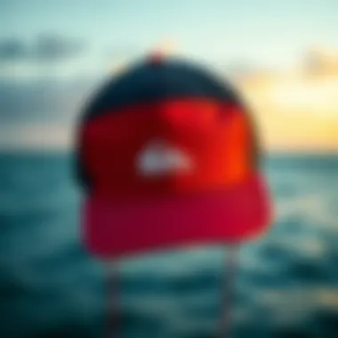 Stylish Quiksilver trucker hat displayed against ocean backdrop