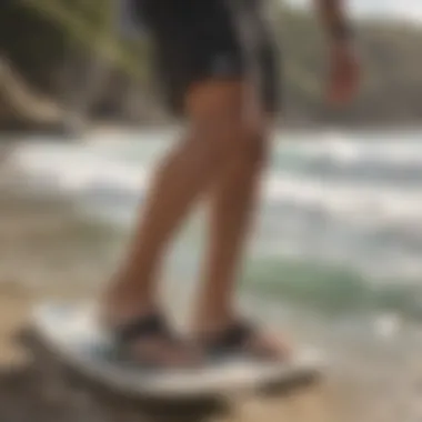 A surfer wearing Reef Newport flip flops after a surf session