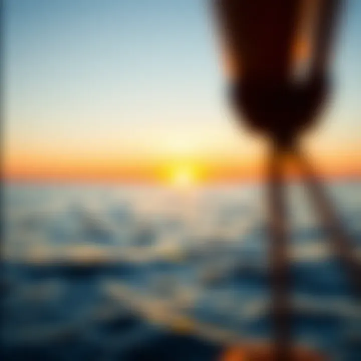 A calm ocean horizon with a vibrant sunset