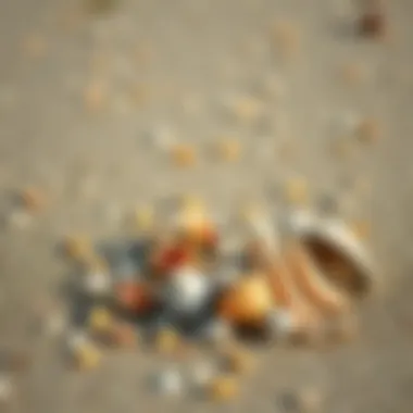 Seashells scattered on a sandy beach