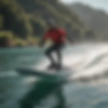 An individual experiencing the thrill of riding a hydrofoil board