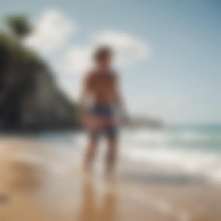 Model wearing Rip Curl Boardwalk shorts during a beach activity