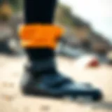 Close-up of Ripcurl booties showcasing their material and design features