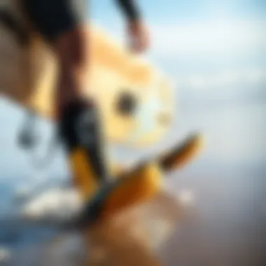 A surfer wearing Ripcurl booties on a beach, demonstrating their functionality