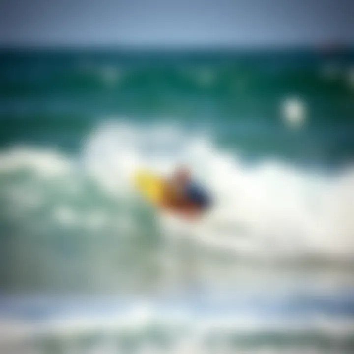 Thrilling Bodyboarding Experience in the Waves Action shot of a rider enjoying waves on a bodyboard