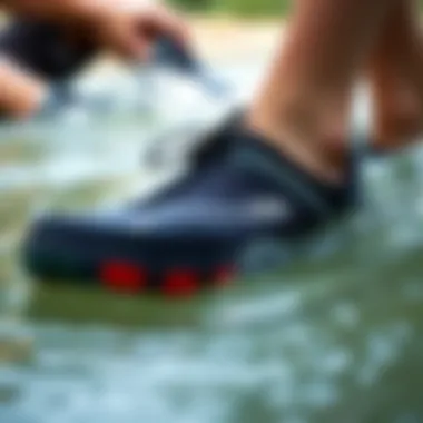 Sanuk Water Shoes in Action Sanuk water shoes in a natural water setting