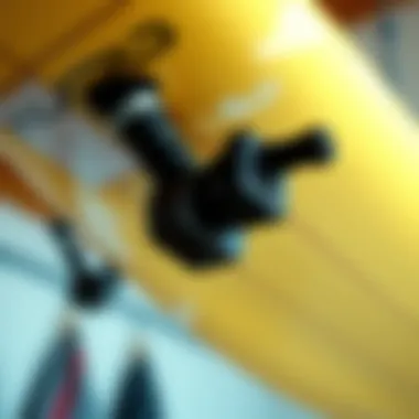 Close-up of secure mounting hardware for surfboard suspension