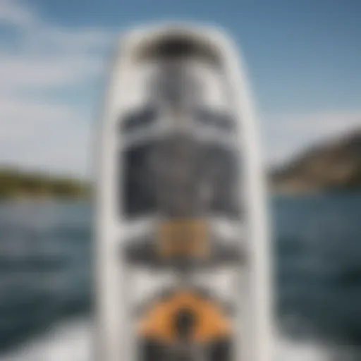 Close-up of a wakeboard showcasing its unique design elements