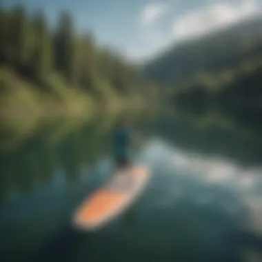 Paddleboarder enjoying a quiet lake with electric motor