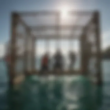 An adventurous group preparing to enter a shark cage