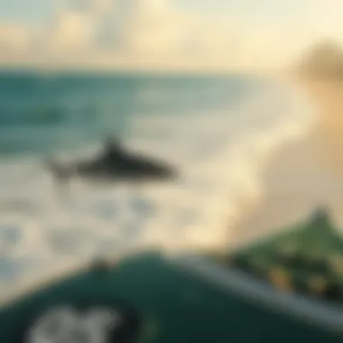 Miami's Stunning Coastline with Shark Sightings A stunning view of Miami's coastline, with sharks visible in the surf