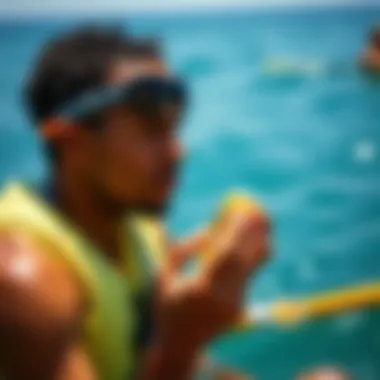 Active individual applying Sun Bum Signature SPF 30 Sunscreen Lip Balm before water sports