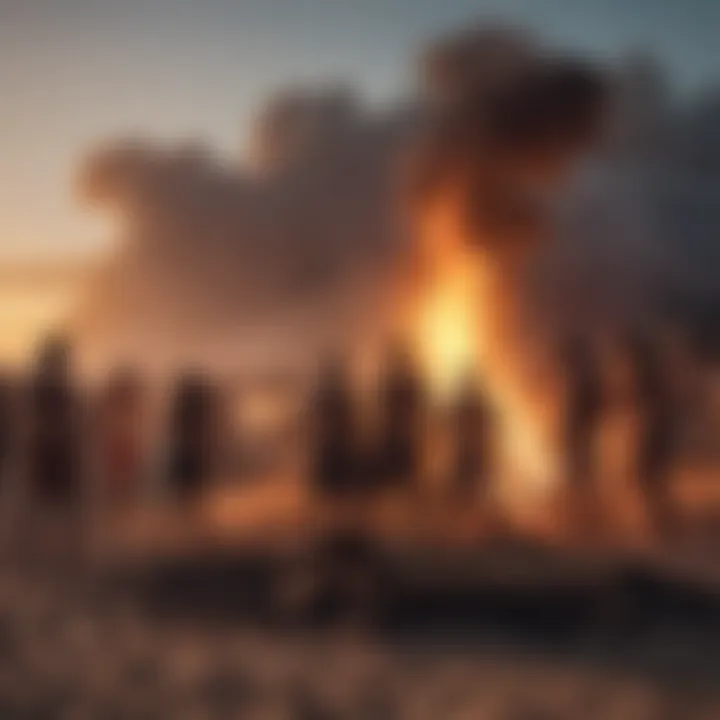 Group of surfers enjoying a community bonfire