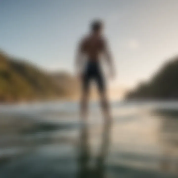 Surfer assessing the condition of a surfboard