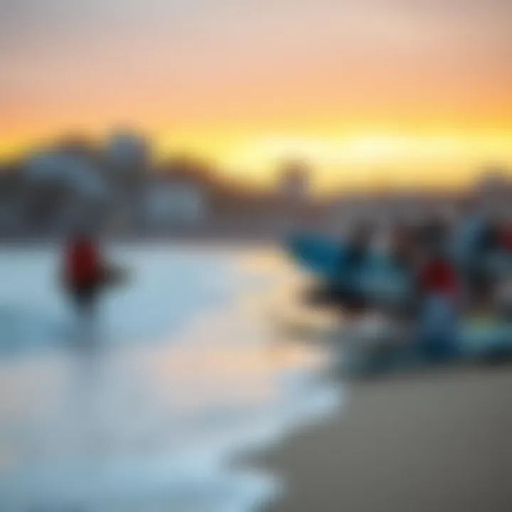 A lively beach scene showcasing local surf culture