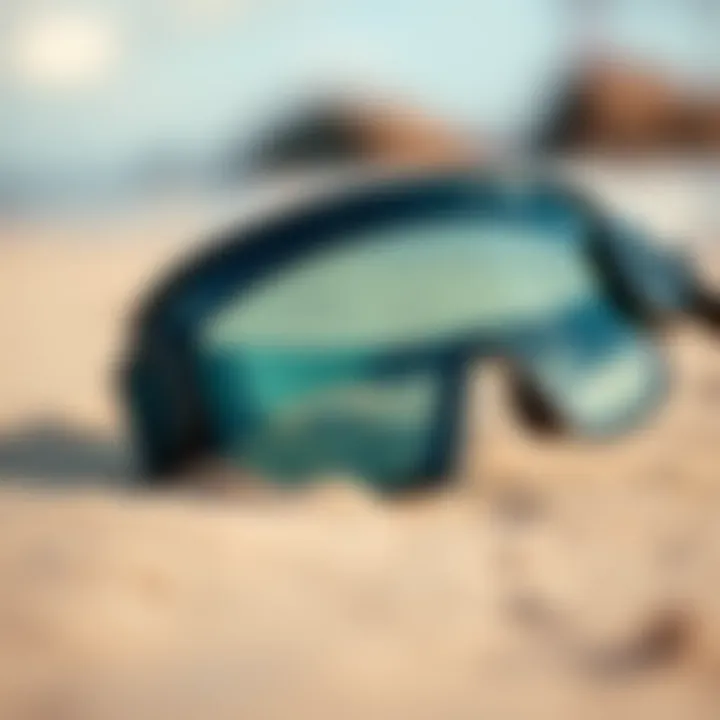 High-Performance Surfing Glasses Close-up of high-performance surfing glasses on a beach