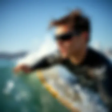 Polarized Sunglasses in Action A surfer wearing polarized sunglasses while catching a wave