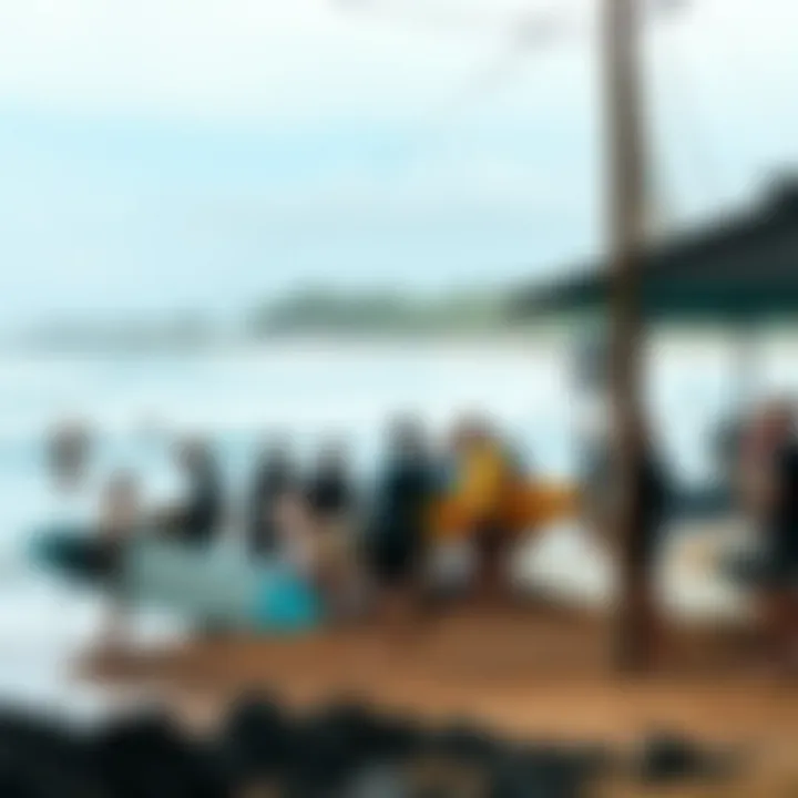 Surfers gathering at a popular surf spot in Oahu