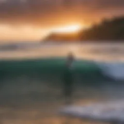 Surfer catching a wave at sunset in San Juan