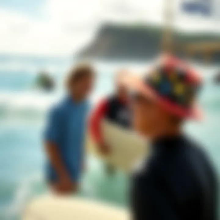 Expert Guidance at a Surf School A surf school instructor teaching a beginner