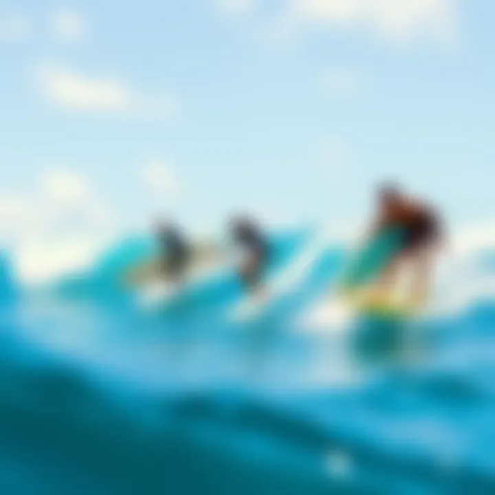 Surfers Embracing the Thrill of the Waves A group of surfers riding the waves together