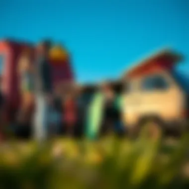 Building Community Spirit Around Surfing Vans A group of surfers enjoying camaraderie around a van after a surf session