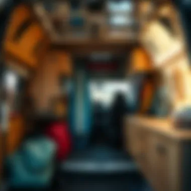 Innovative Storage Solutions Inside a Surfing Van Interior of a surfing van showcasing clever storage solutions for surf gear