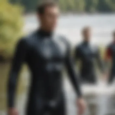 Performance Testing in Varied Water Environments Athletes testing synergy wetsuits in diverse water conditions