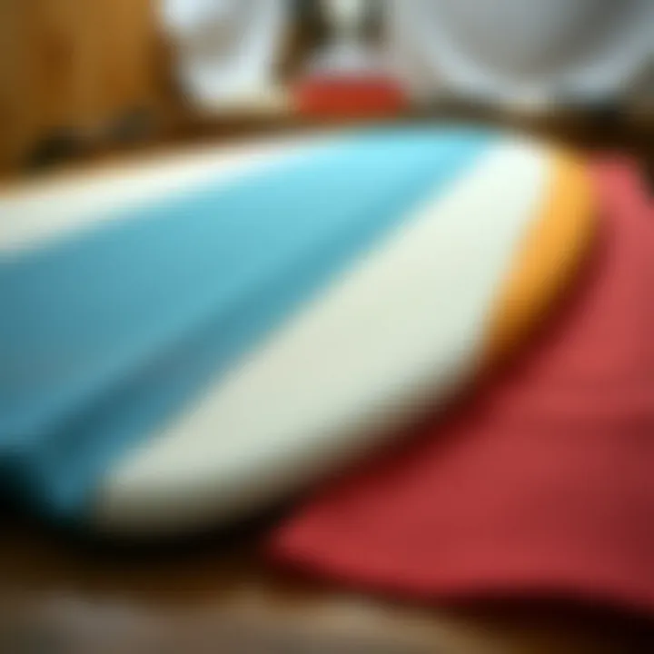 Different types of fiberglass cloth laid out for surfboard construction