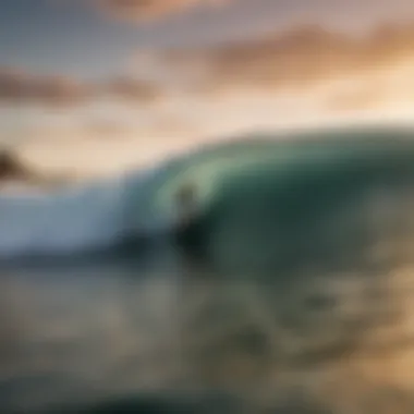 Surfing enthusiast riding a wave at sunset