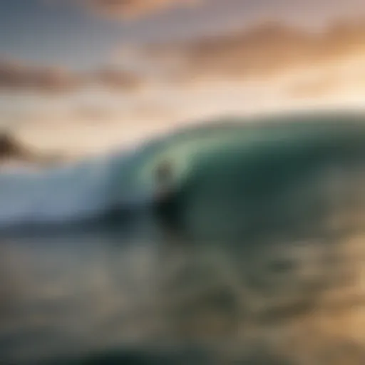 Surfing enthusiast riding a wave at sunset