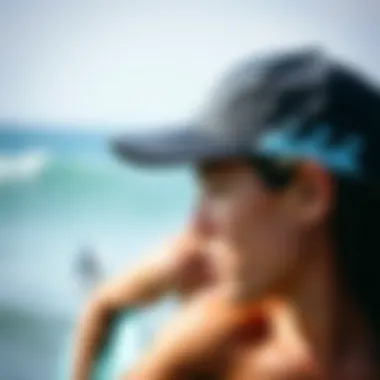 A surfer wearing a Billabong cap during a competitive event, highlighting its functional benefits.