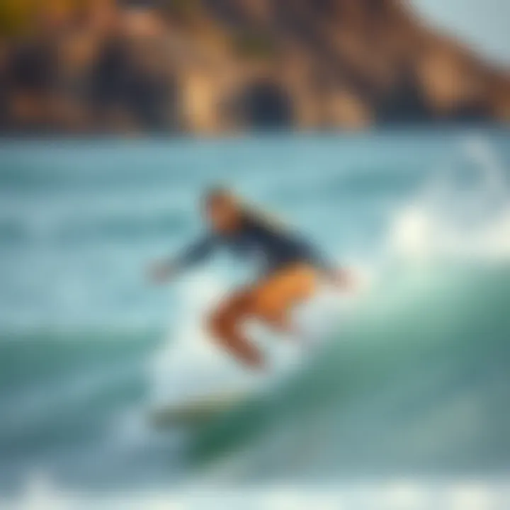A surfer wearing a stylish springsuit while riding a wave