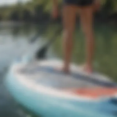 Close-up of paddle board features and materials