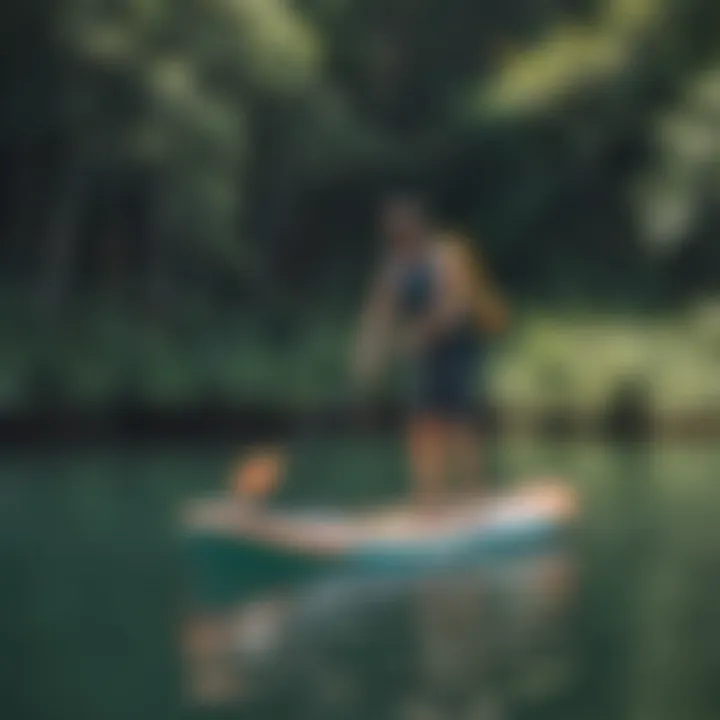 Paddler maneuvering the small inflatable paddle board