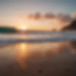 A tranquil beach at sunrise, perfect for beginners to surf.