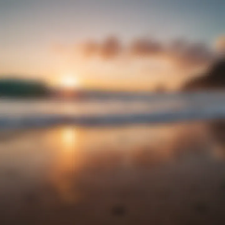 A tranquil beach at sunrise, perfect for beginners to surf.