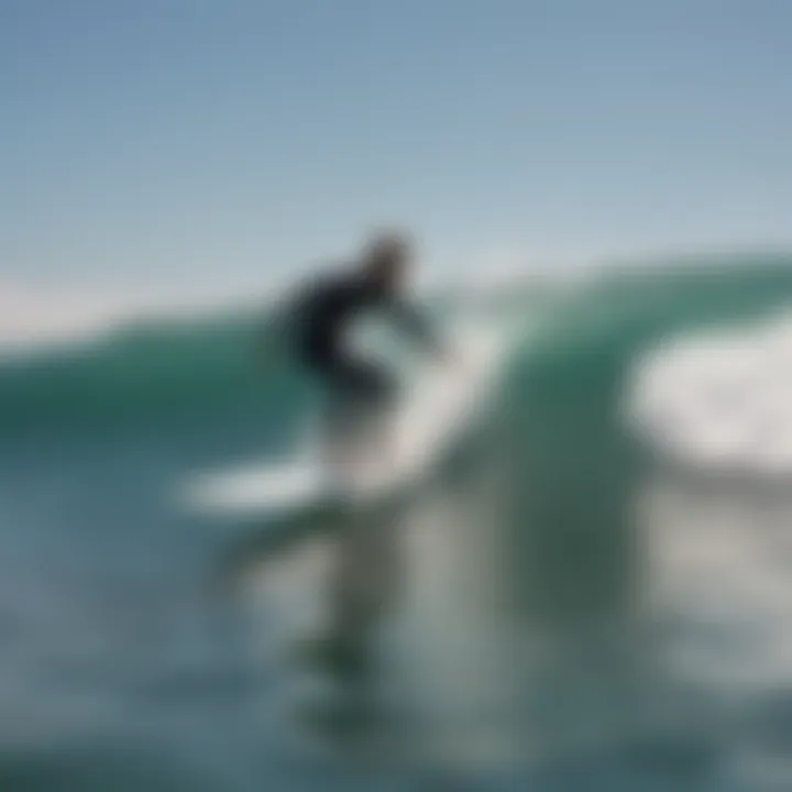 A beginner surfer on a balanced surfboard