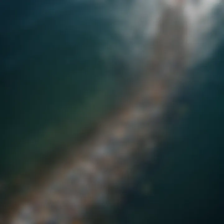 Aerial view of the ocean showcasing plastic debris