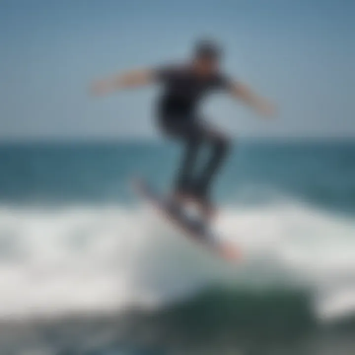 Rider demonstrating advanced techniques on a ripstick surfboard in action