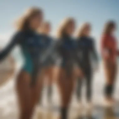 Sisterhood of the Waves: Roxy Surfsuits Together Group of surfers laughing in Roxy surfsuits on the beach