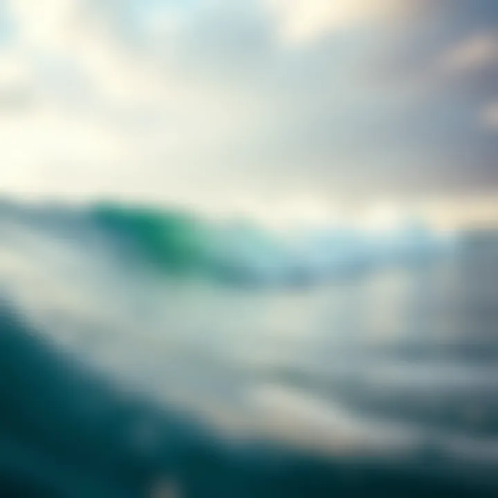 An expansive view of the ocean waves crashing onto the shore