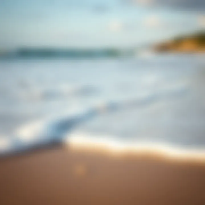 A peaceful beach setting with waves lapping gently