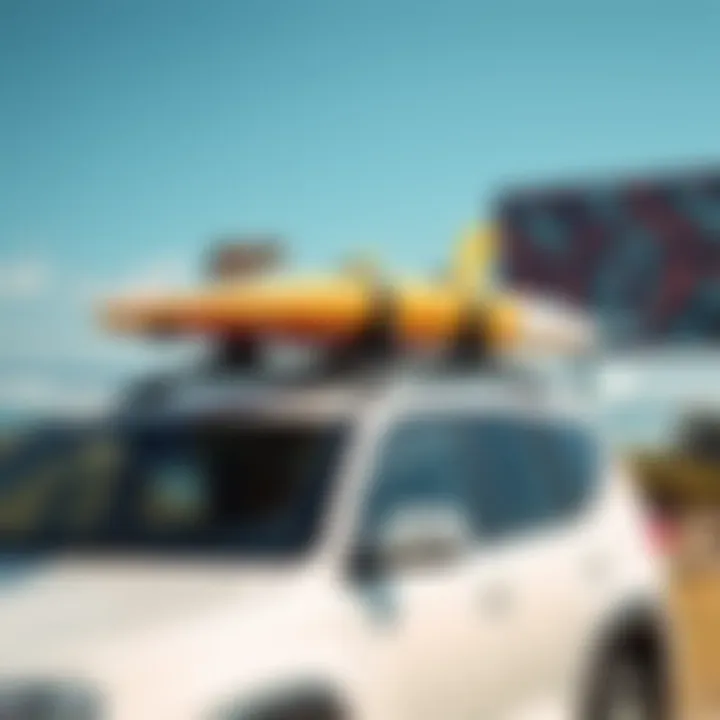 Thule Roof Rack at Surf Spot A vehicle with a Thule roof rack in a scenic surf location