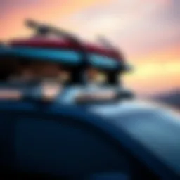 A Thule roof rack equipped with surfboards securely attached