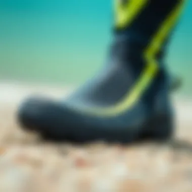 Detailed view of a 7mm wetsuit boot showcasing its material and construction.