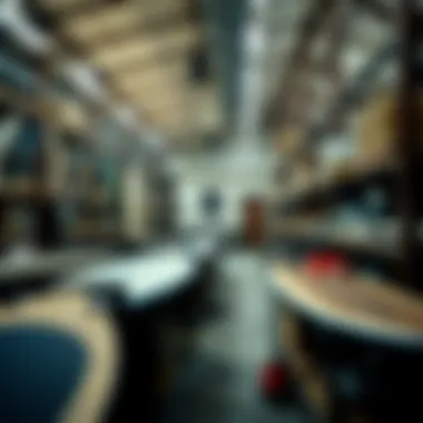 An overview of a factory where boards are being manufactured.